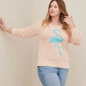 2x Torrid Pink Summer Pullover Sweater, Marled MulticolorCotton w/ Blue Flamingo